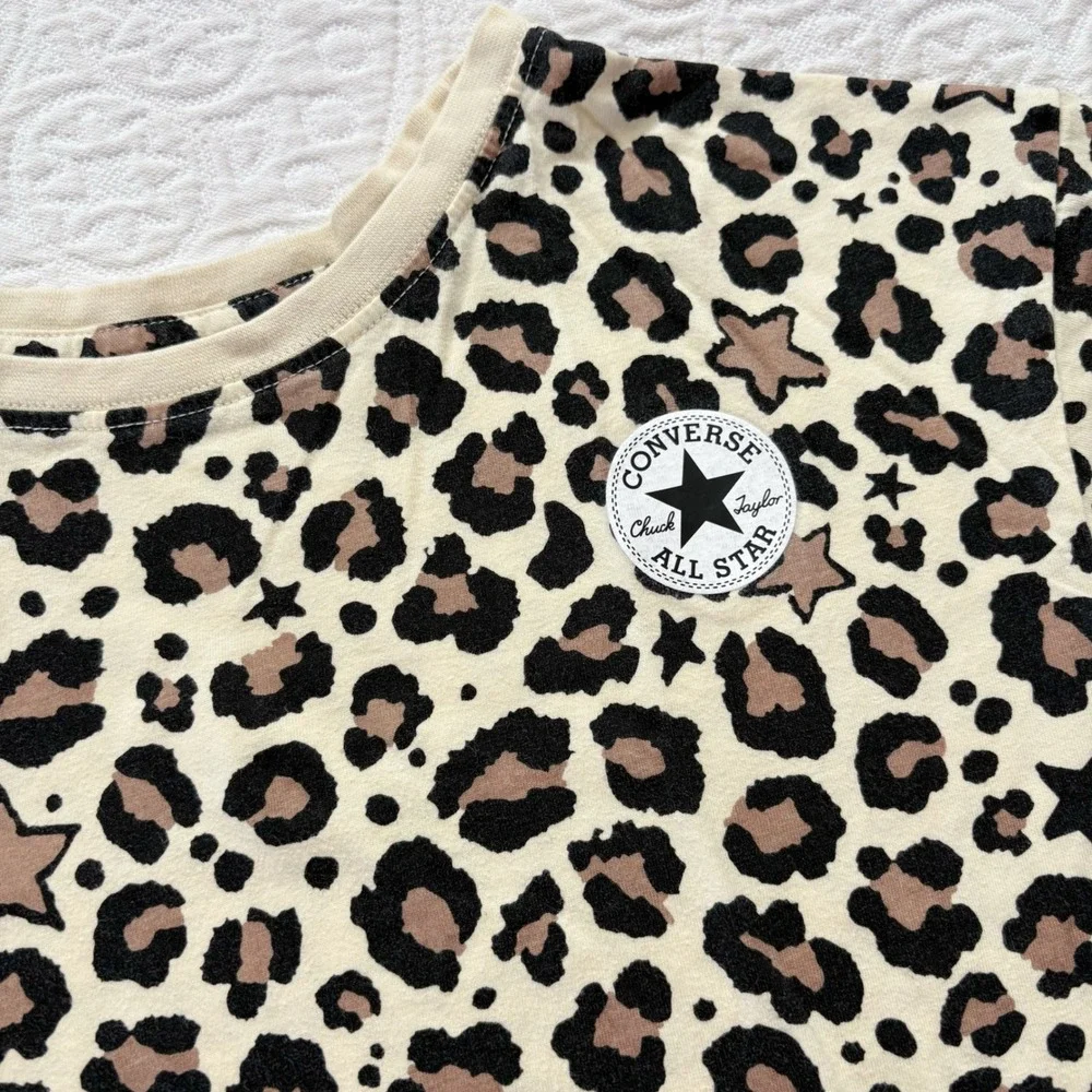 Converse All‎ Star Girls' Leopard Print Crop Top Shirt Sz L 12-13 YRS